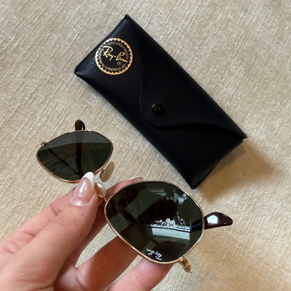 Ray-Ban Hexagonal Flat Lens Sunglasses Gold Frame Green Lens - Picture 4 of 9